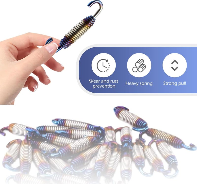Bawkars 2 PCS Motorcycle Exhaust Springs, Stainless Steel Motorcycle Exhaust Muffler Pipe Spring Hooks, 40 mm - 60 mm Exhaust Spring Kit for Motorbike, Scooters, ATVs (Half Blue) - Image 4